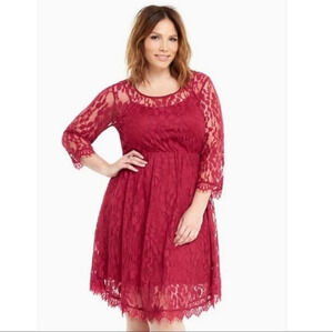 Torrid Scallop Lace Overlay Red Midi Dress